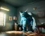 Placeholder: room scene with a big moppet monster, realistic photo, concept art, minimal style, smooth, unreal engine 5, god lights, ray tracing, RTX, lumen lighting, ultra detail, volumetric lighting, 3d.