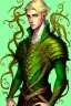 Placeholder: young half-Elf nobleman with green thumbs and 2 vine-like tentacles with blonde hair and green eyes and green thumbs with claws in the style of Beresford Egan