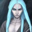 Placeholder: Female Air Genasi Monk with pale blue skin tone, braided white hair, grey eyes, and serene facial expression.