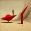 Placeholder: Odd open space, metaphysical, giant red object, very detailed, person, Yves Tanguy