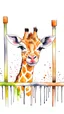 Placeholder: Curious young giraffe peeking over a fence, watercolor clip art, vector image, flat white background