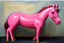 Placeholder: Big pink plastic toy horse.19th painting