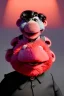 Placeholder: Waist up muppet Portrait, Kim Jong-un muppet doll, black suit, photo studio, red background, unreal engine 5, concept art, art station, god lights, ray tracing, RTX, lumen lighting, ultra detail, volumetric lighting, 3d.