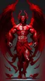 Placeholder: A demon in red with wings and muscles holding an eagle in his hand