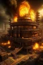 Placeholder: steampunk world a nuclear factory fire explosion