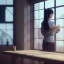 Placeholder: female student studying by the window, anime style, unreal engine 5, cinema4d, sun light, studio lighting --ar 1:1 --v 4