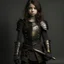 Placeholder: pretty girl, age 25, brown hair, black skin, european, armour, full-body