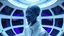 Placeholder: "Artistic photography (((FULL BODY from HEAD to FEET +profile))), enormous almond shape lighted crystal clear eyes, she is dressed in a white shiny jumpsuit she is a gorgeous smiling extra terrestrial woman with indigo purple blue skin with a high elongated skull like a magnum bottle, 40 y/o asian, bare feet, in her white luminous starship