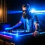 Placeholder: Dance hall ,dj play ,laser lights, l, beard DJ play music with DJ desk,