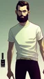 Placeholder: Teen man, blond hair, perfect face, style of tomer hanuka, jeans, white, t-shirt, pompadour
