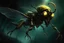 Placeholder: A gigantic mutant anthropomorphic wasp monster flying menacingly on a dark night, digital art, fantasy