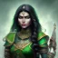 Placeholder: fantasy setting, indian woman, dark-skinned, green and black wavy hair