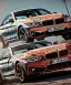 Placeholder: Realistic image. BMW 4 2024. 4k resolution, intricate details, ornate details, soft lighting, vibrant colors, mad max background