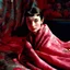 Placeholder: Audrey hepburn, grunge, in a red and pink blanket, autochrome, baroque, studio