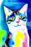 Placeholder: watercolor painting, happy cat, bright color,