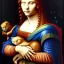 Placeholder: leonardo da vinci portrait of donald trump as a king, beautiful, curly orange hair, high definition, realistic. Colors white, blue and red. Black background. holding a white cat.