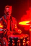Placeholder: 4k realistic terminator surrounded by flames playing hardrock drums