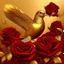 Placeholder: gold dove over red roses