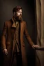 Placeholder: A hiper-realistic handsome bearded guys Brotherhood Gaudi period drama coat fashion catwalk in portrait studio, detail faces and body parts, total color bodies-paint photo shoot