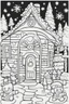 Placeholder: coloring page for 3 YEARs kids, , cartoon style, thick outline, low details, no shading, no color, Decorated gingerbread house..