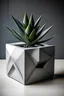 Placeholder: Create a visually striking image of a mini concrete succulent planter with an abstract geometric design, incorporating sharp angles and clean lines reminiscent of modern architecture."