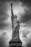 Placeholder: surrealis monochrome A fragmented, surreal the Statue of Liberty without the head , liquid color of photorealistic image 3d, psychedelic with the gold mengkilat cracks, set against a backdrop of stormy, cloud-filled skies. bauhaus art The overall tone is dark and moody, suggesting themes of decay and transformation