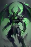 Placeholder: Demonio con armadura verde con negro y alas verdes celebrando