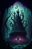 Placeholder: A frightening mushroom forest dungeon with a twisted bramble evil castle in the background