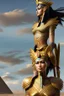 Placeholder: [Ancient Egypt, photorealistic, man and woman, full-length view] denyen: Towering figures, their armor adorned with symbols of prowess, lead the charge. Feathers crown their heads, a testament to their connection with the skies. As they advance, their strides echo the rhythms of distant lands, the echoes of battles fought and won resonating in every step.