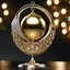 Placeholder: A magnificent golden and silver heart-shaped sign adorned with a stunning golden sphere encrusted with sparkling diamond clusters at its center, elegantly spinning in position.