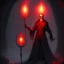 Placeholder: Evil,bloody Old human Necromancer in dark robes in a dark cave covered in darkness