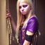 Placeholder: A girl with a purple gold hue around them with small bits of purple gold on their skin. They have long, dirty blonde hair and wear a tank-top with a jacket around their waist and jeans. They wear boots and have violate eyes.