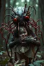 Placeholder: Rare parasite creature holding a girl meanwhile many worms streaming from his eyes in the forest, fullbody, macro photography, darkred tones,high detailed, 3d pixar disney the cinematic FKAA, TXAA, and RTX graphics technology employed for stunning detail.