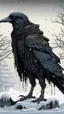 Placeholder: An illustration by Jakuchu and Monet of a human-like raven adorned in a punk leather jacket within a snowy atmosphere.