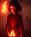 Placeholder: A fancy portrait of a creepy little girl in the middle of colourful flame's by Greg Rutkowski, deep colours, fantasy, mystical,unreal engine