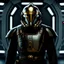 Placeholder: star wars bald male corellian pilot wearing gunmetal grey and black first order armored TIE pilot flightsuit and helmet with gold trim inside the jedi temple, centered head and shoulders portrait, hyperdetailed, dynamic lighting, hyperdetailed background, 8k resolution, volumetric lighting, light skin, fully symmetric details