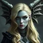 Placeholder: a blonde fantasy woman who is half human and half gargoyle, face is stone, medieval, gothic, digital art, stylised