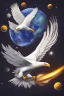 Placeholder: Eagle is flying in the space and is holding the earth in his claws.