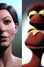 Placeholder: Realistic image, waist up portrait, hybrid made up of a woman, the muppet head replaces the human one ,concept art, smooth, unreal engine 5, god lights, ray tracing, RTX, lumen lighting, ultra detail, volumetric lighting, 3d, finely drawn, high definition, 4k.