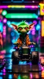 Placeholder: portrait of kobold Hairy Gremlin myth buster pimp ninja yoga cyber punk in flying hipster lawn tractor parked in dark neon lit reflective wet arcade hall tunnel,bokeh like f/0.8, tilt-shift lens 8k, high detail, smooth render, down-light, unreal engine, prize winning