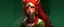 Placeholder: It's a girl in her 20s. She is one of the guards of the sacred temple. She has ears and a tail like a red panda, but only as a ghost. Where the eyes are, there's an arnament of red colors painted on it. Her eyes are green and her hair color is dark red and the strands in her hair are black and white. On the ears are earrings in the shape of a green lotus, and on the end of them hangs a red ball. There are also arnamentations of autumn leaves on her skin. Her clothes are like a Chinese dress.