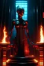 Placeholder: 4K. REALISTIC FULL DETAILS. FULL LIGHTS. PORTRAIT OF THEMIS SYMBOL OF JUSTICE BLEEDING WITH SCALES AND A SWORD GODNESS CYBERPUNK IN A JAIL FIRESTARTER