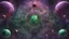 Placeholder: matrix universe, space, planets, god creation. purple, dark green and red, aliens from other dimensions of time