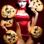 Placeholder: slender, amorous Ms. Claus hotty, with a plateful of cookies