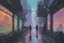 Placeholder: classic painting of a cyberpunk colourful walkway in the city with pollution by michaelangelo