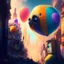 Placeholder: Wall-E, digital art, anime, 4k, full details, high resolution, colorful, alone, city, baloons