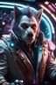 Placeholder: airbrush and pen outline, really macho pimp Christopher Walken orc wolf captain that go hard sitting in space station cockpit , in front of space portal dimensional glittering device, bokeh like f/0.8, tilt-shift lens 8k, high detail, smooth render, down-light, unreal engine, prize winning