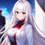 Placeholder: Clear focus, 8k, high quality, detailed, beautiful lighting, girl, vibrant colors, white long hair, vibrant red eyes, white jacket,