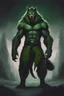 Placeholder: concept art of a werewolf with green fur, digital artwork, illustrative, painterly, matte painting, highly detailed, cinematic composition