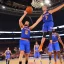 Placeholder: the world's tallest man playing basketball for the new york Knicks